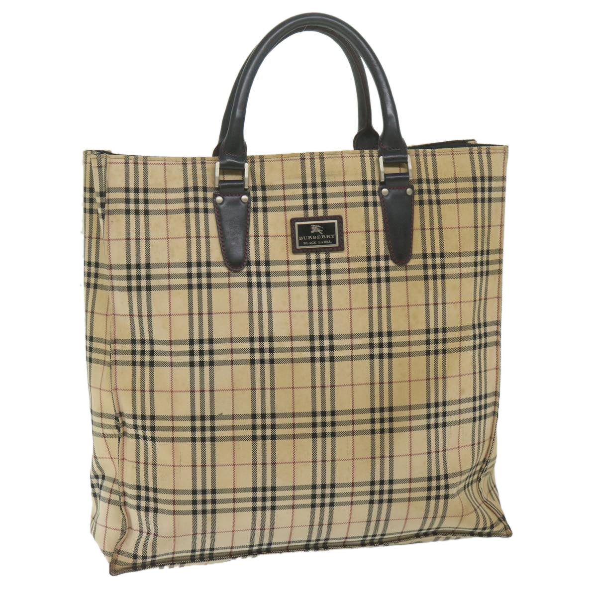 BURBERRY Nova Check Black label Hand Bag Canvas Beige Auth bs11104