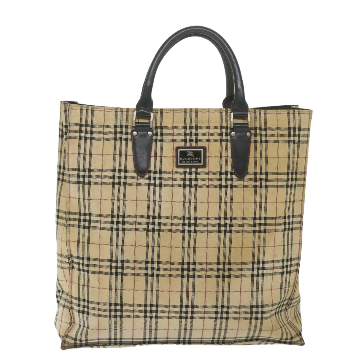 BURBERRY Nova Check Black label Hand Bag Canvas Beige Auth bs11104