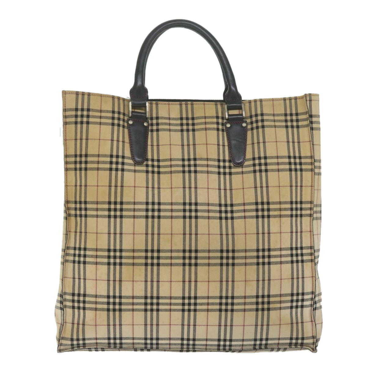 BURBERRY Nova Check Black label Hand Bag Canvas Beige Auth bs11104