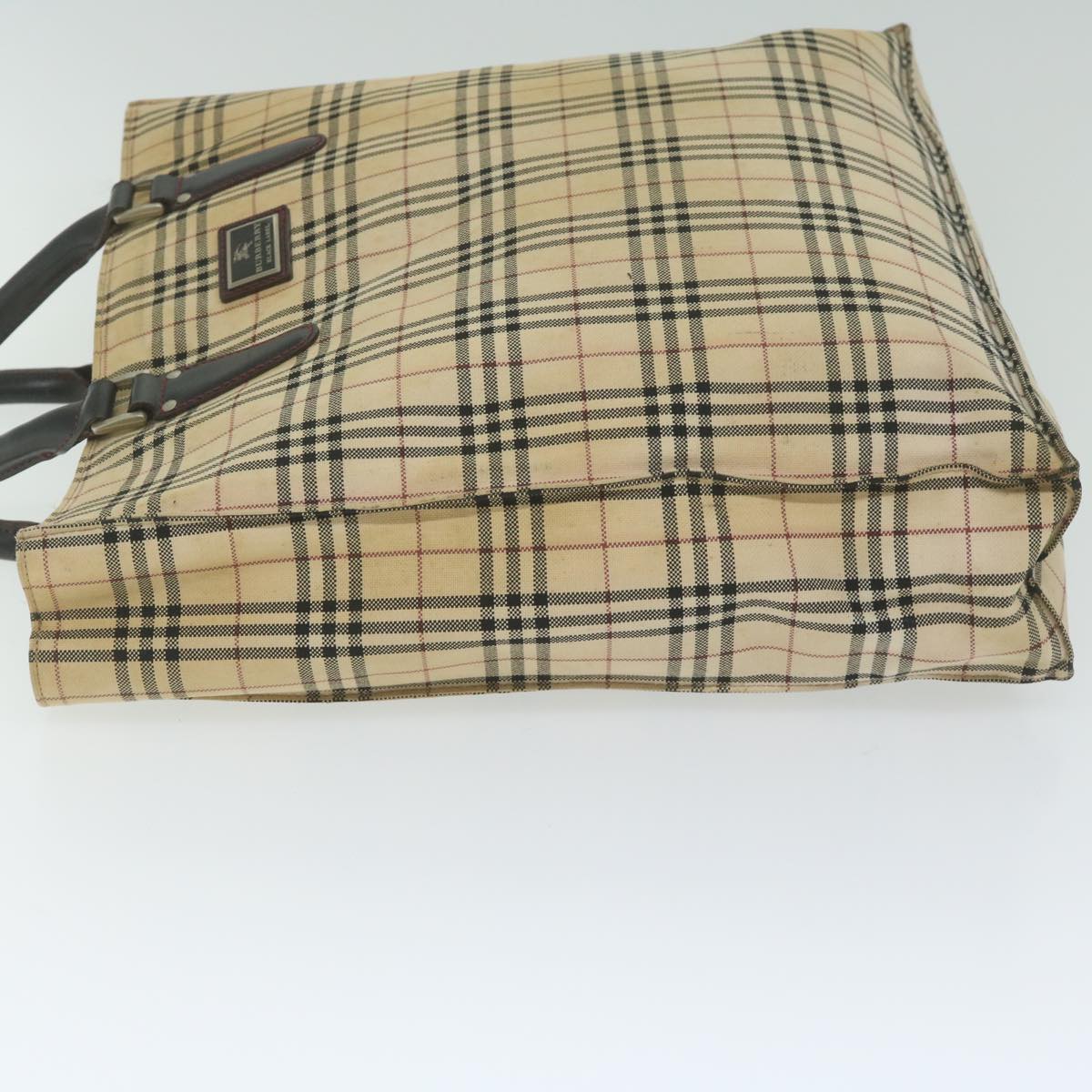 BURBERRY Nova Check Black label Hand Bag Canvas Beige Auth bs11104