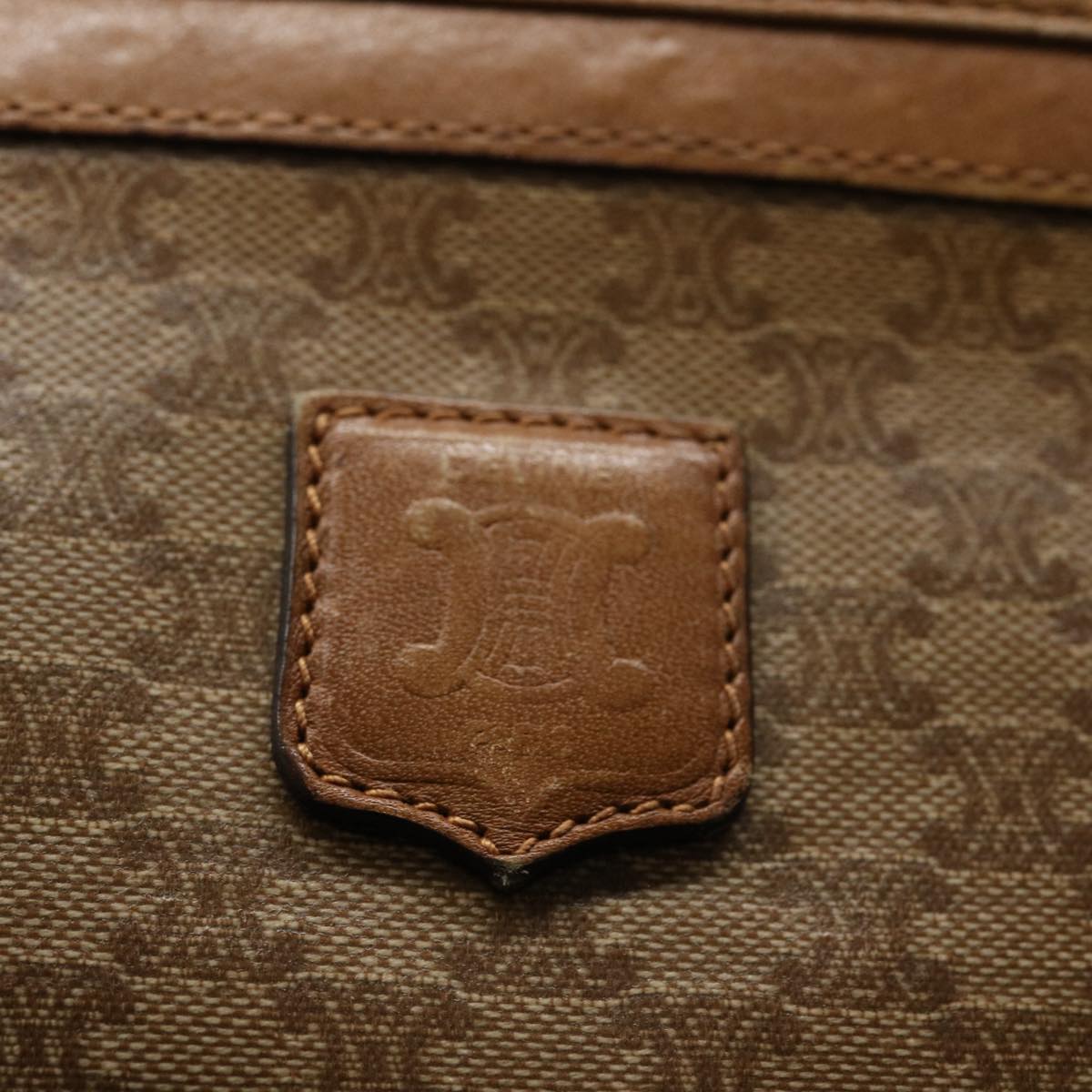 CELINE Macadam Canvas Clutch Bag PVC Leather 2Set Brown Beige Auth bs11113