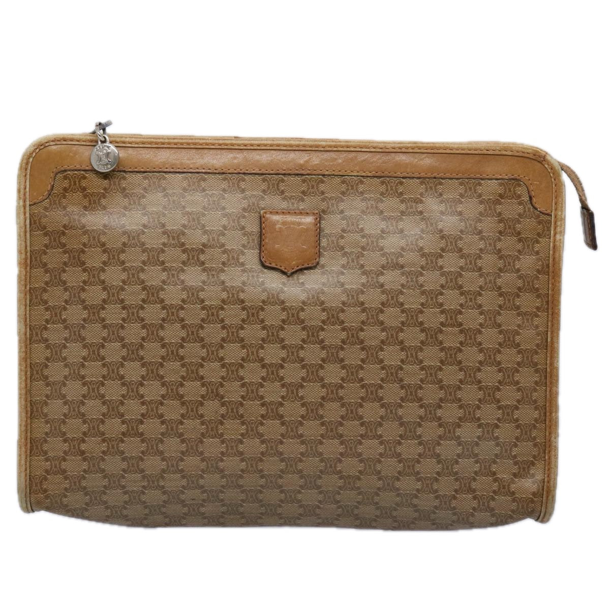 CELINE Macadam Canvas Clutch Bag PVC Leather 2Set Brown Beige Auth bs11113 - 0
