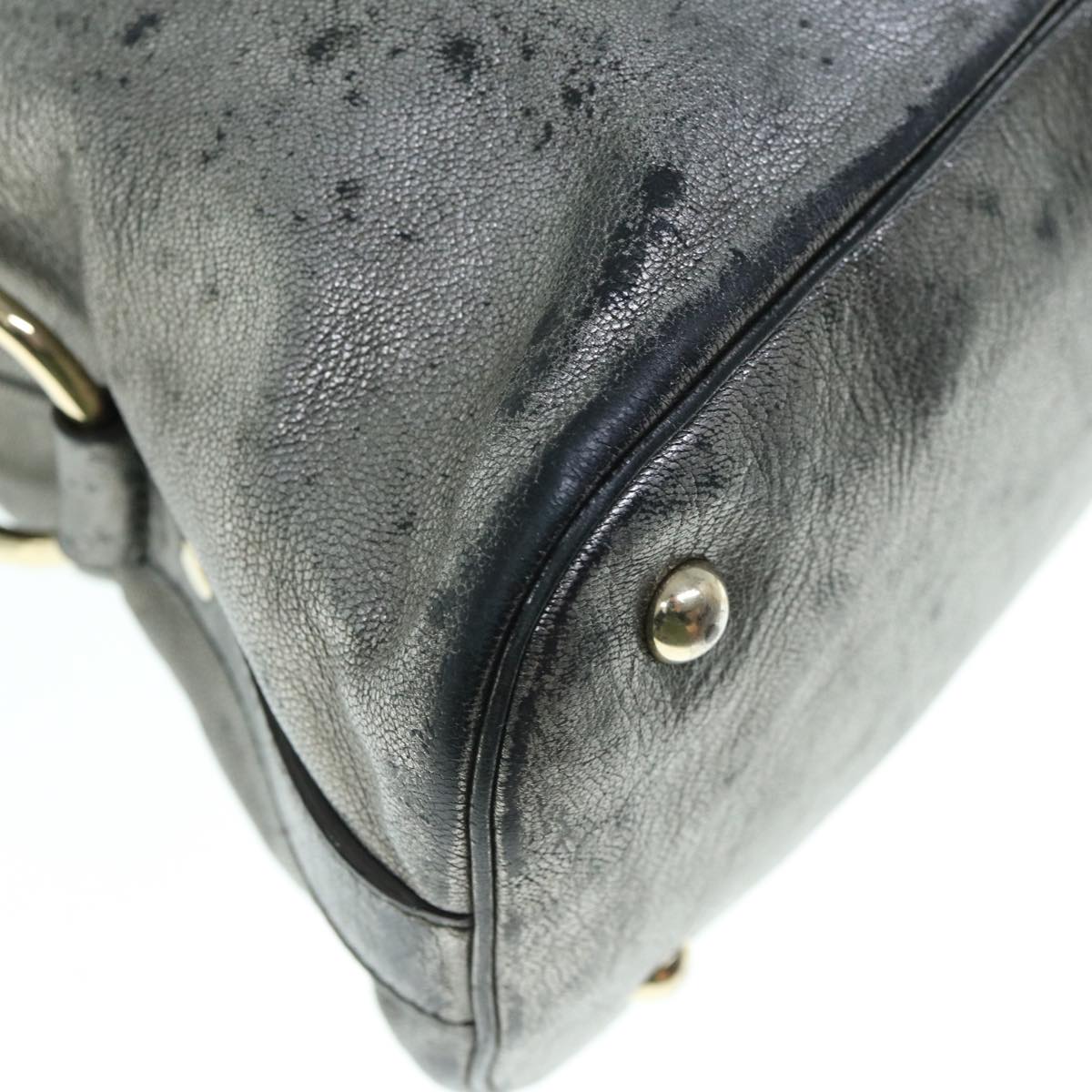 SAINT LAURENT Hand Bag Leather Silver 156464 Auth bs11121