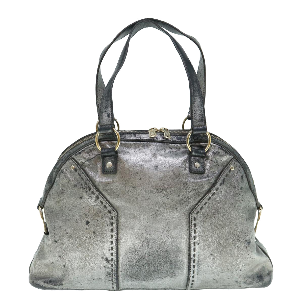 SAINT LAURENT Hand Bag Leather Silver 156464 Auth bs11121