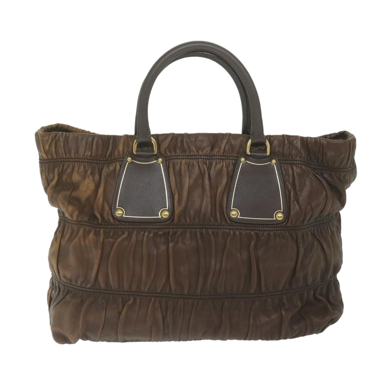 PRADA Hand Bag Leather Brown Auth bs11123 - 0