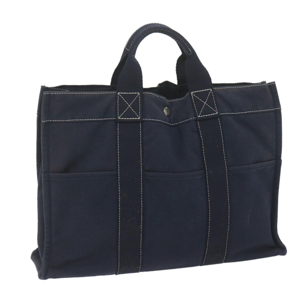 HERMES Deauville MM Tote Bag Canvas Navy Auth bs11134