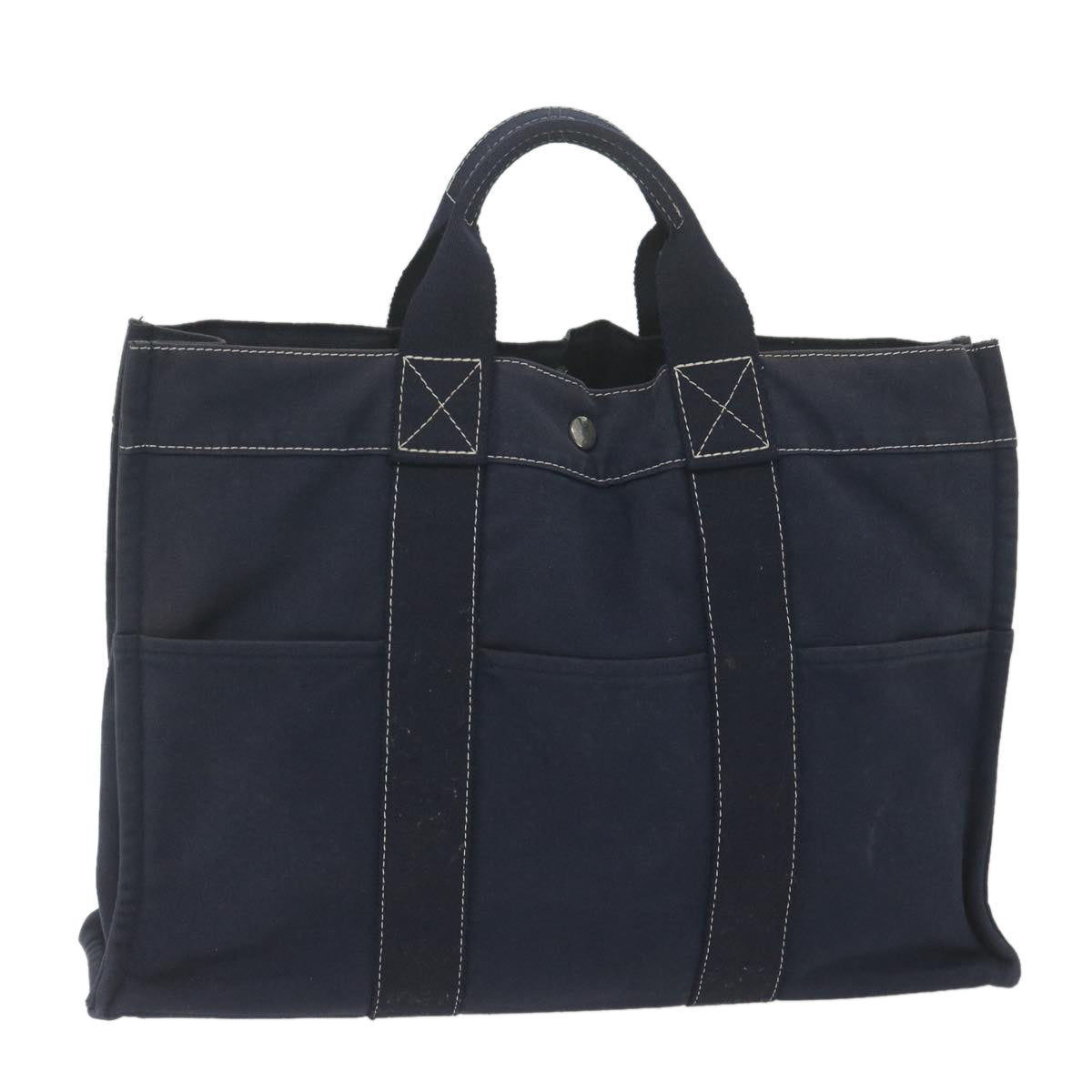 HERMES Deauville MM Tote Bag Canvas Navy Auth bs11134