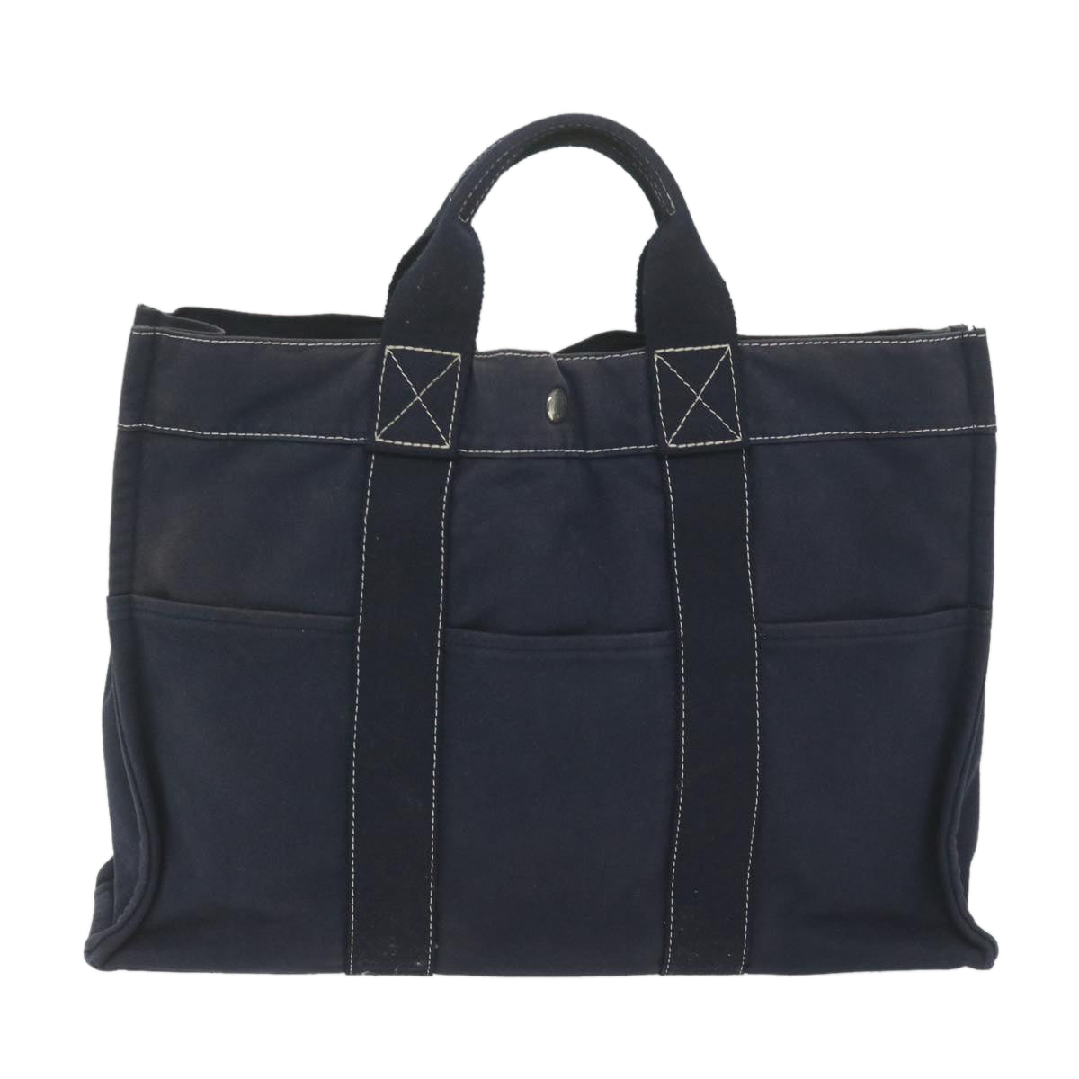 HERMES Deauville MM Tote Bag Canvas Navy Auth bs11134 - 0