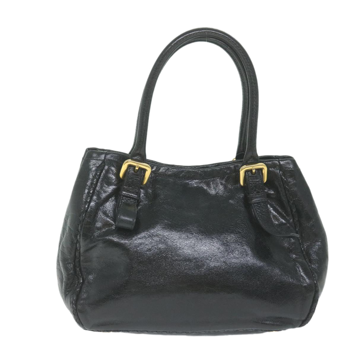 PRADA Hand Bag Leather Black Auth bs11157 - 0