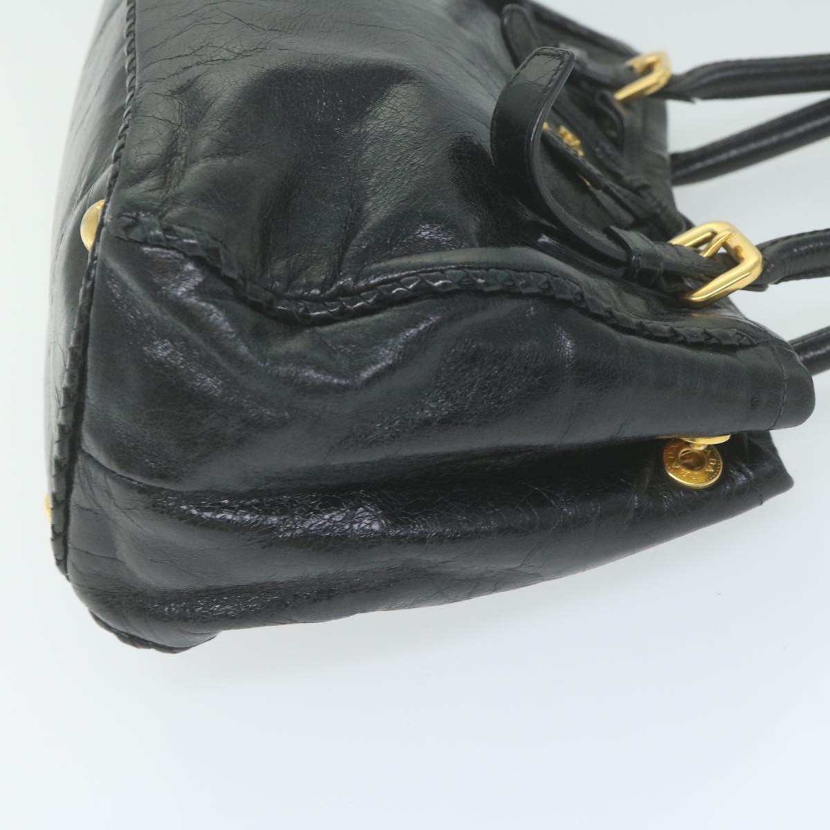 PRADA Hand Bag Leather Black Auth bs11157