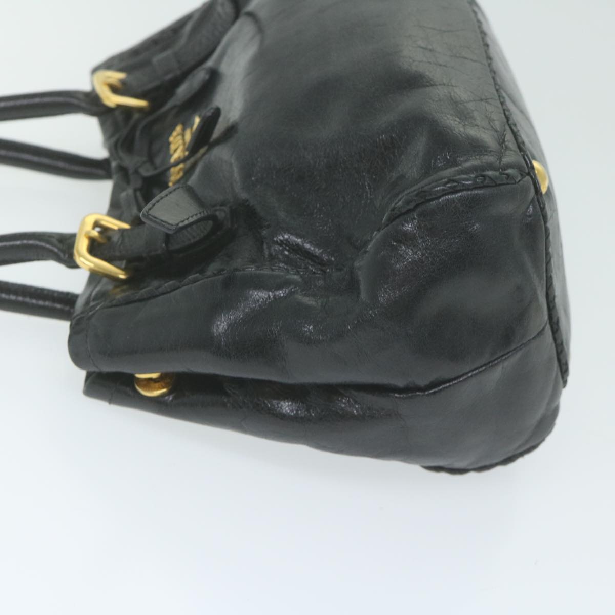 PRADA Hand Bag Leather Black Auth bs11157