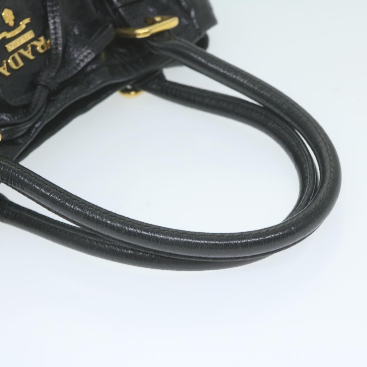 PRADA Hand Bag Leather Black Auth bs11157