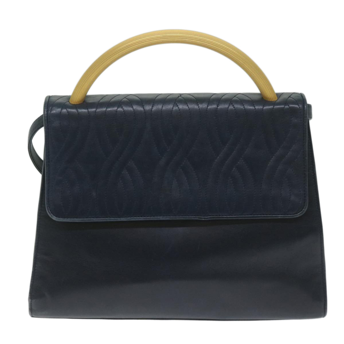 FENDI Hand Bag Leather Navy Auth bs11310