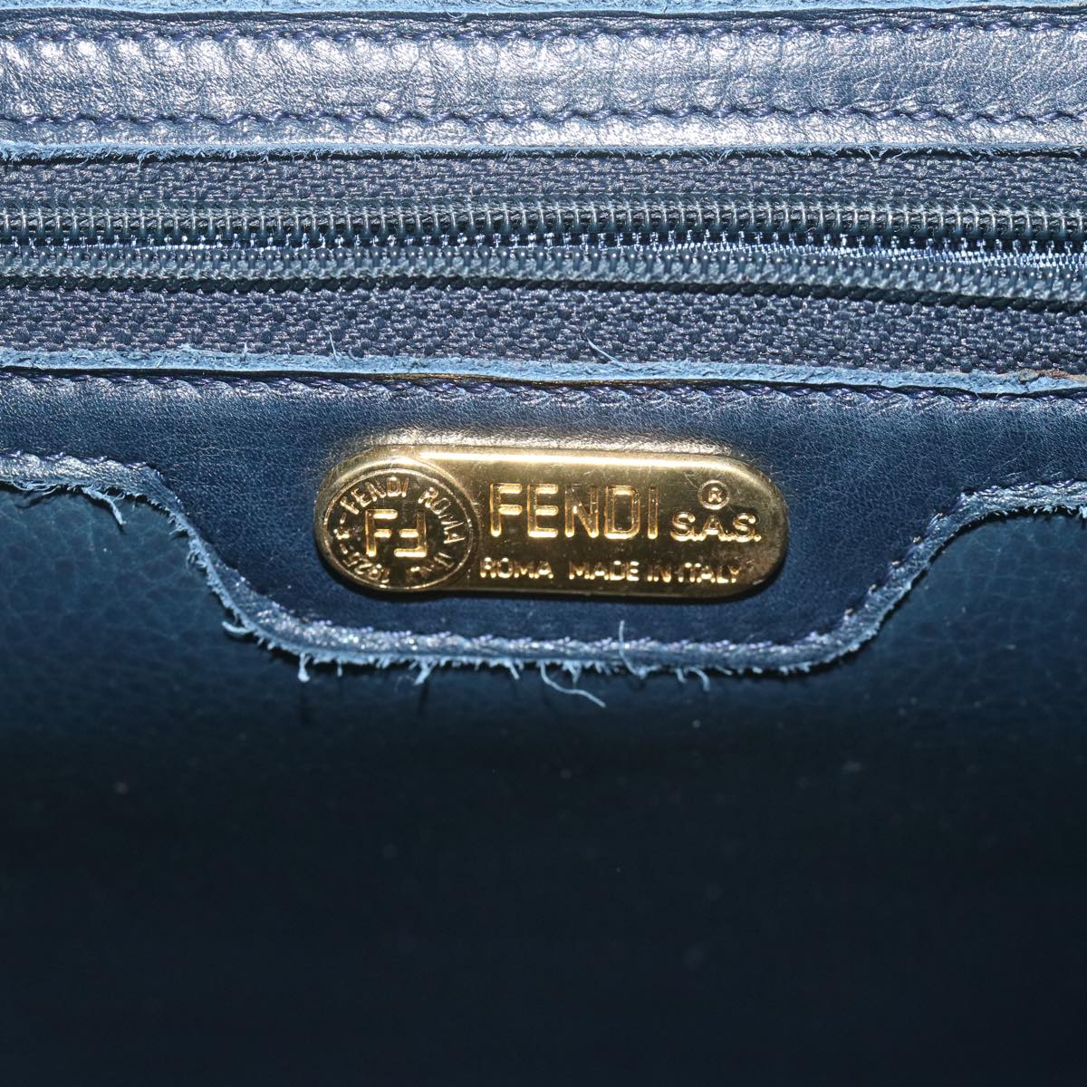 FENDI Hand Bag Leather Navy Auth bs11310