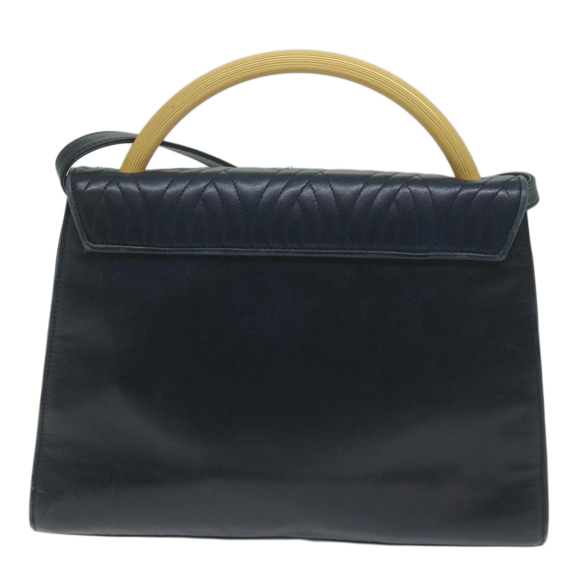 FENDI Hand Bag Leather Navy Auth bs11310 - 0