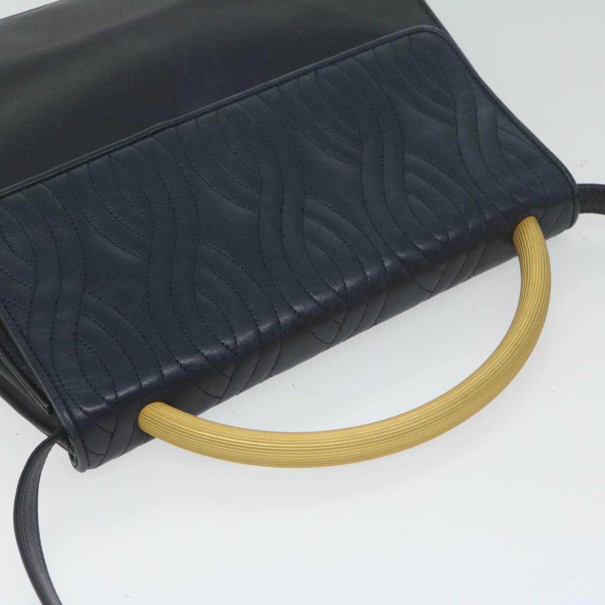 FENDI Hand Bag Leather Navy Auth bs11310