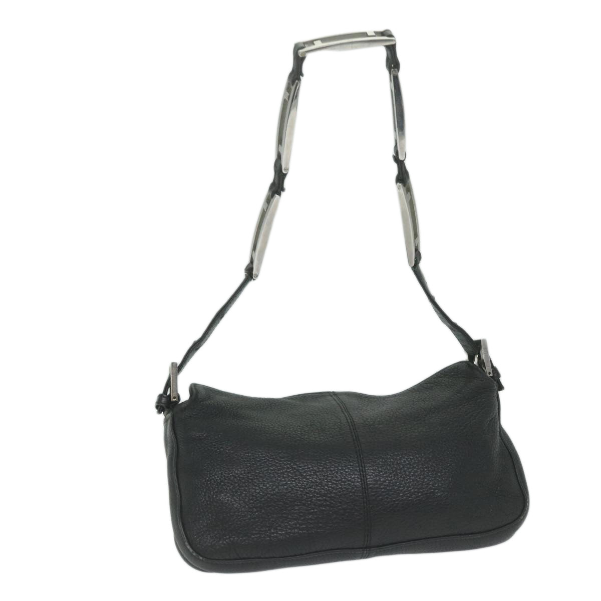 FENDI Chain Shoulder Bag Leather Black Auth bs11311 - 0