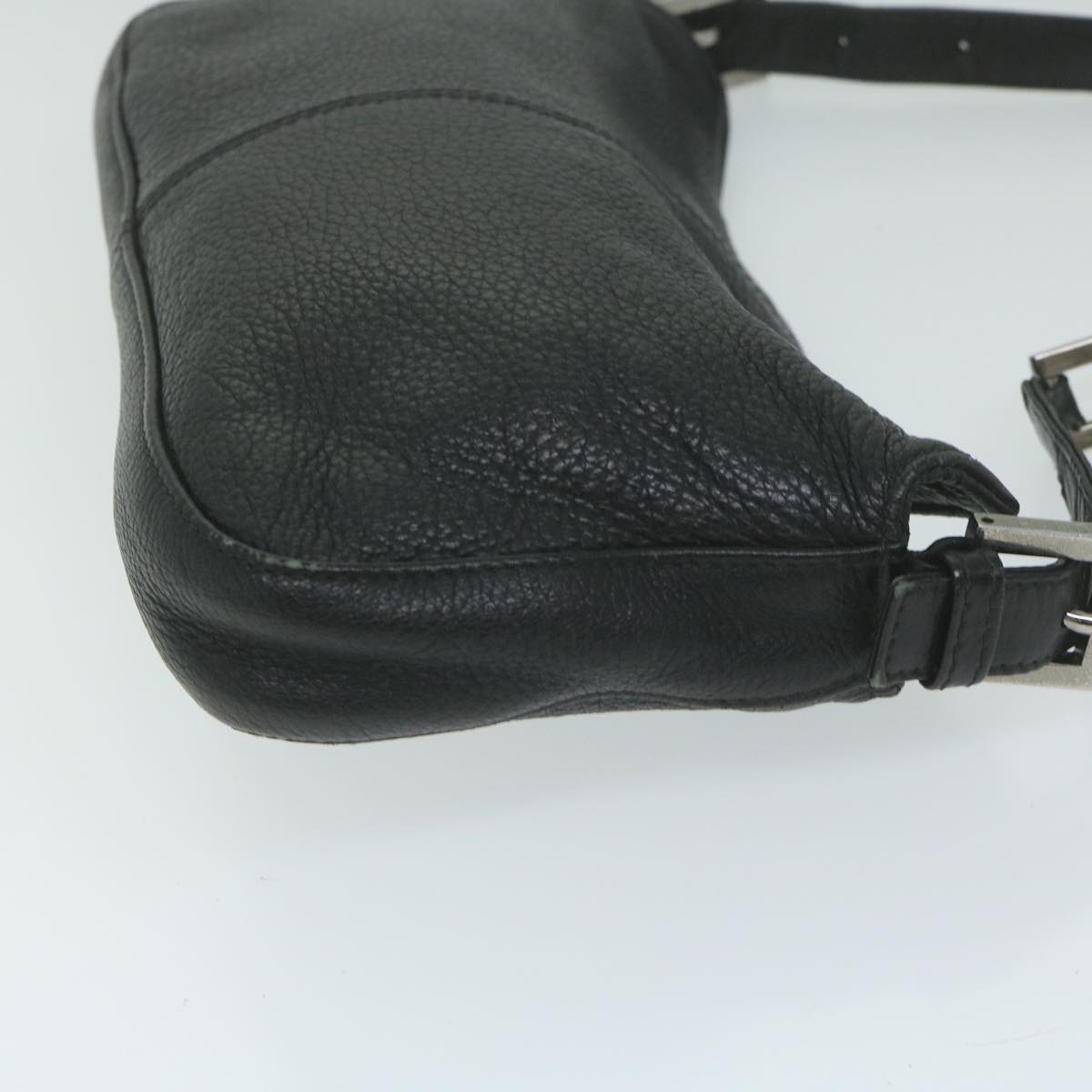 FENDI Chain Shoulder Bag Leather Black Auth bs11311