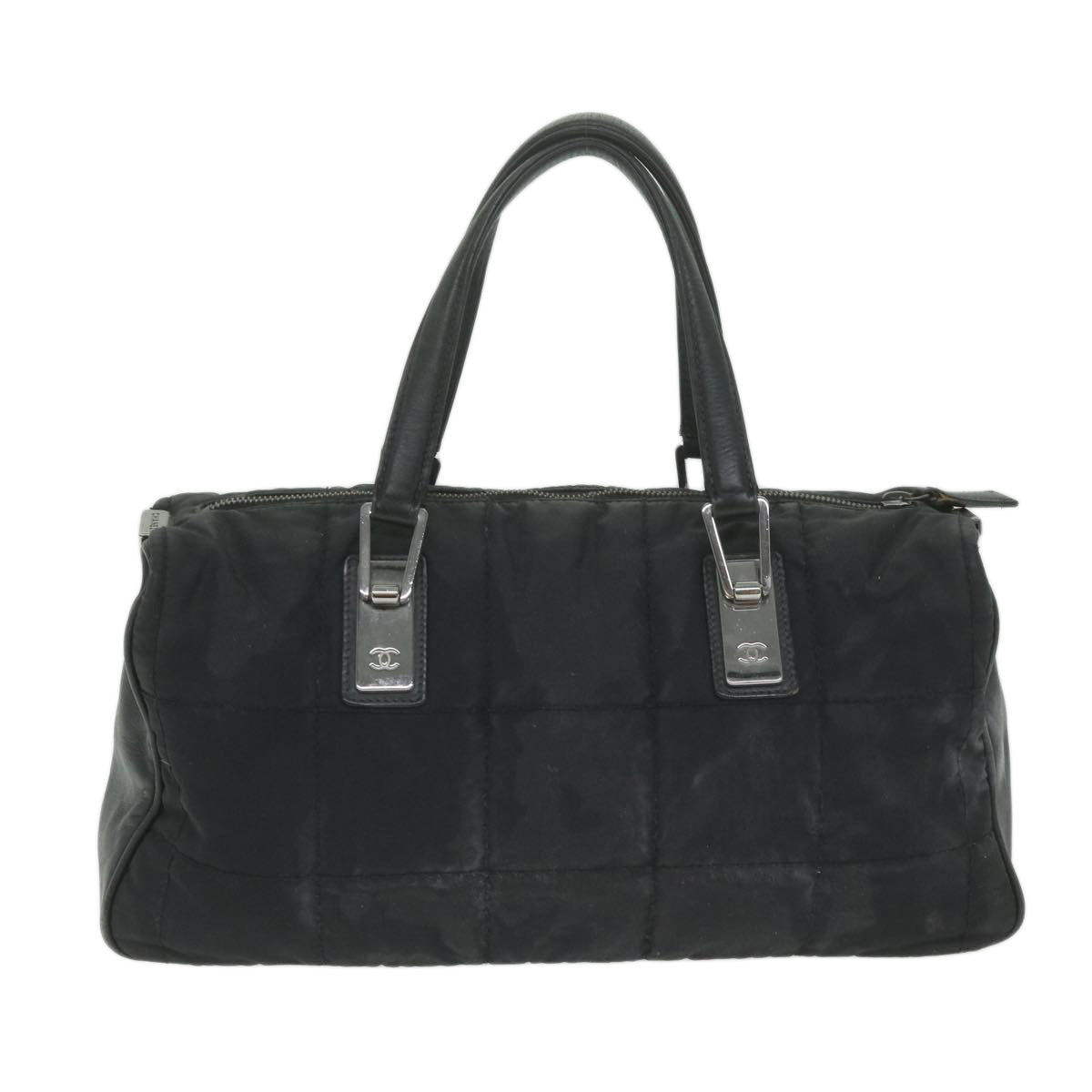 CHANEL Choco Bar Line Hand Bag Nylon Black CC Auth bs11315 - 0