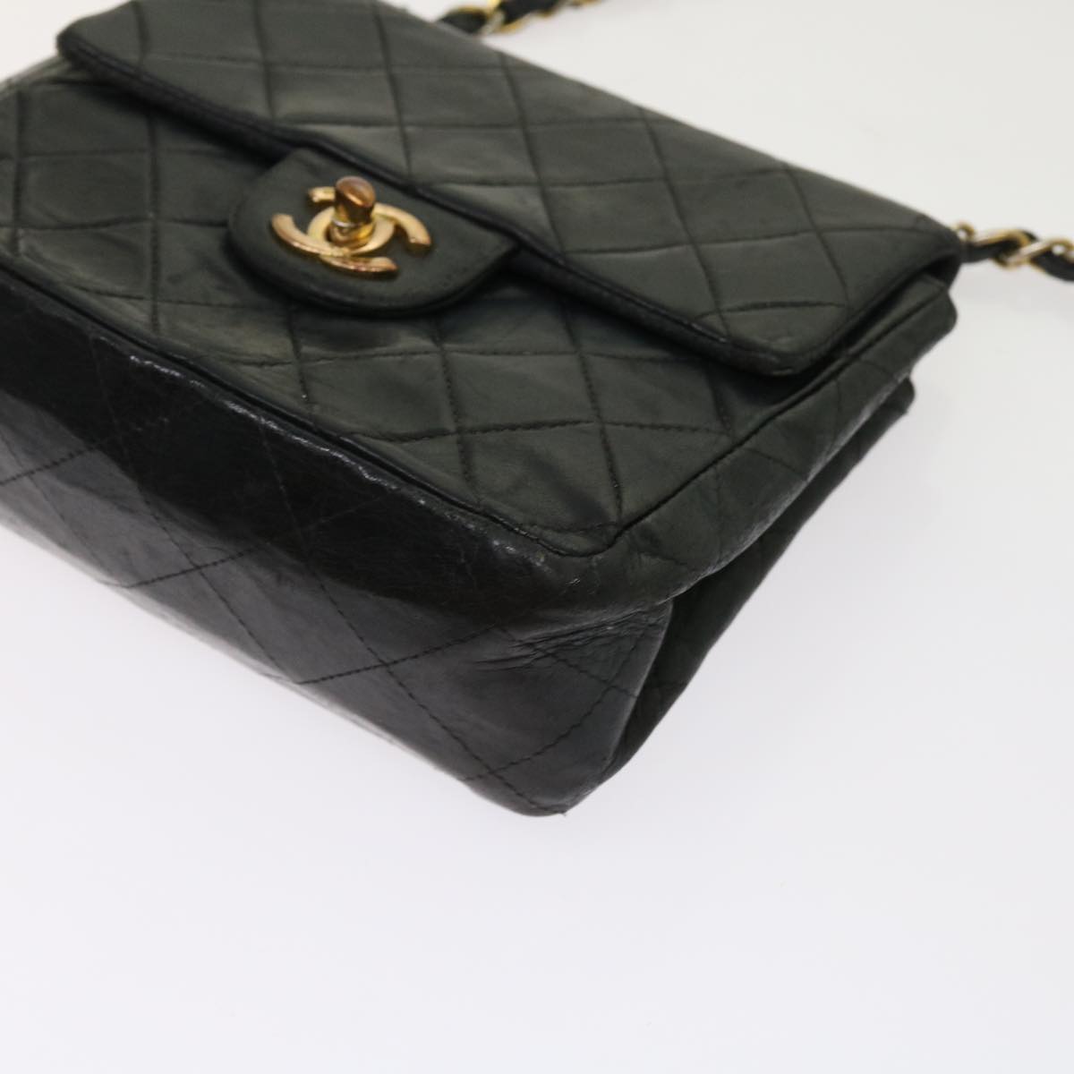 CHANEL Matelasse Chain Shoulder Bag Lamb Skin Black CC Auth bs11316