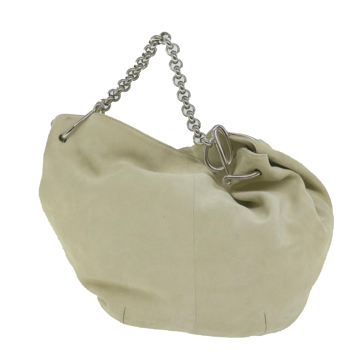 LOEWE Chain Shoulder Bag Suede Beige Auth bs11317