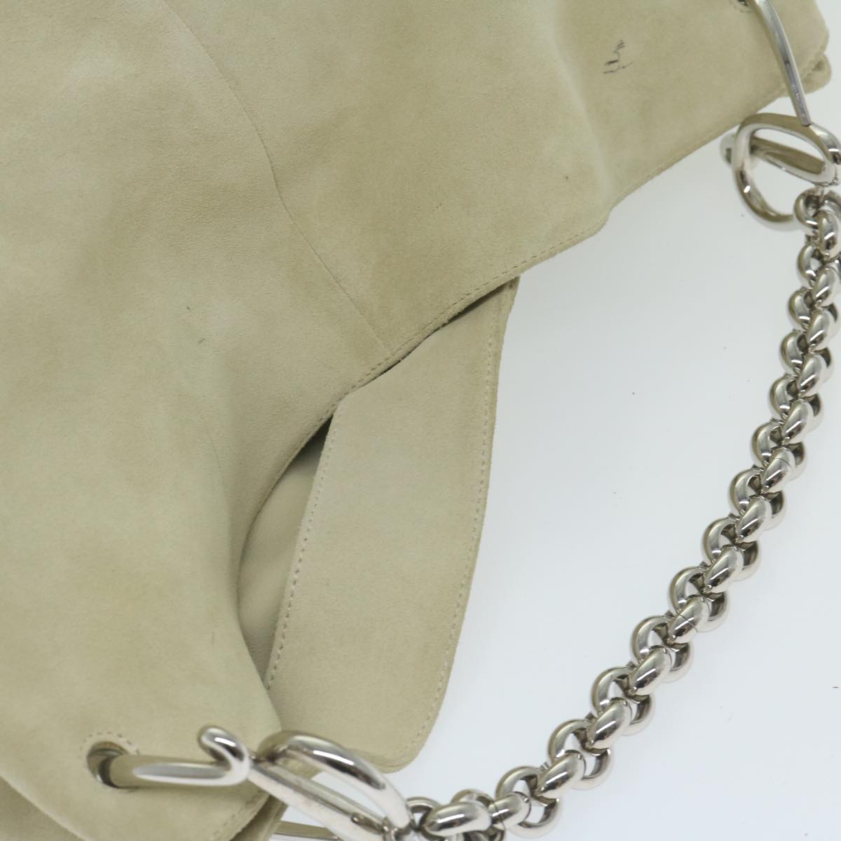 LOEWE Chain Shoulder Bag Suede Beige Auth bs11317