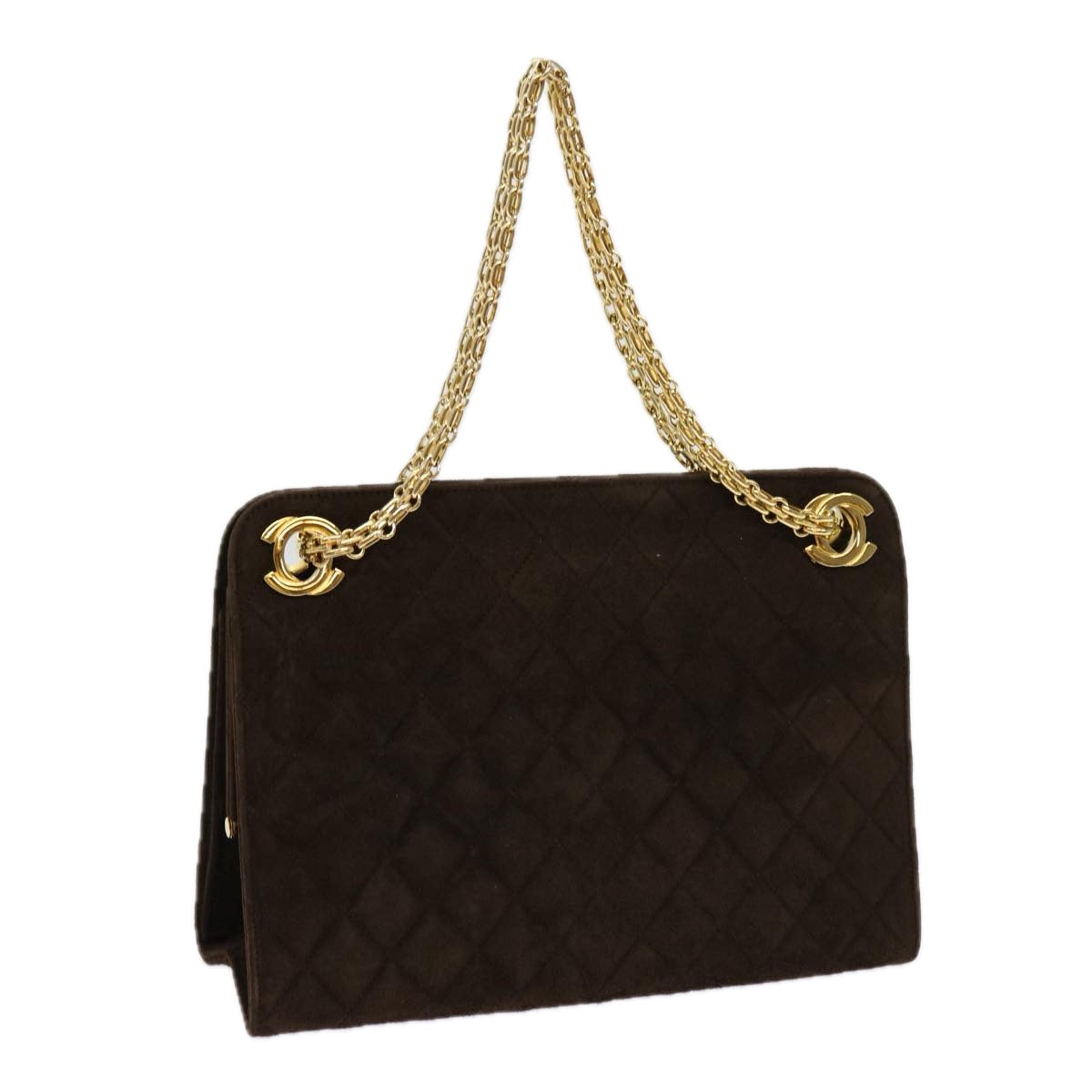 CHANEL Chain Shoulder Bag Suede Brown CC Auth bs11328