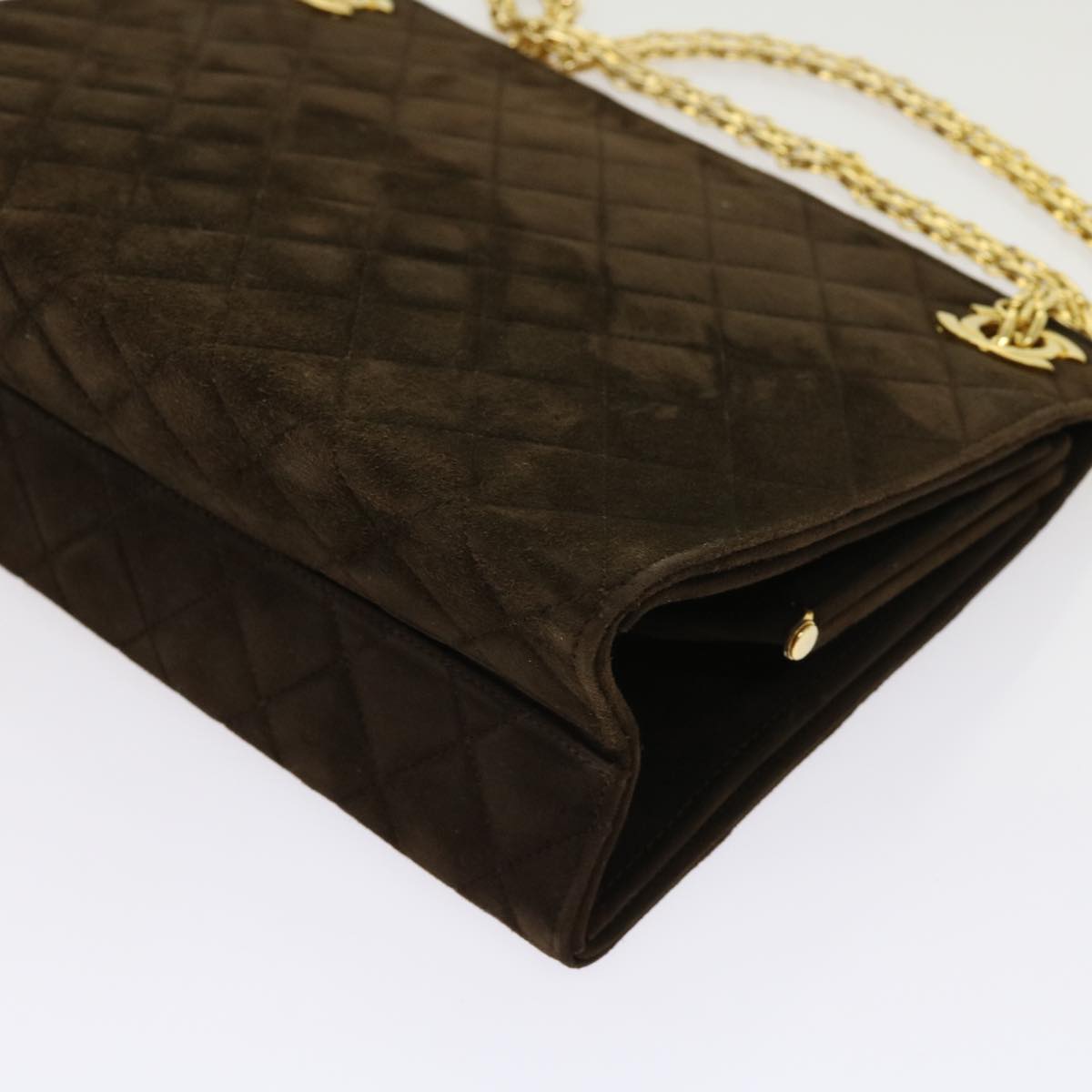 CHANEL Chain Shoulder Bag Suede Brown CC Auth bs11328