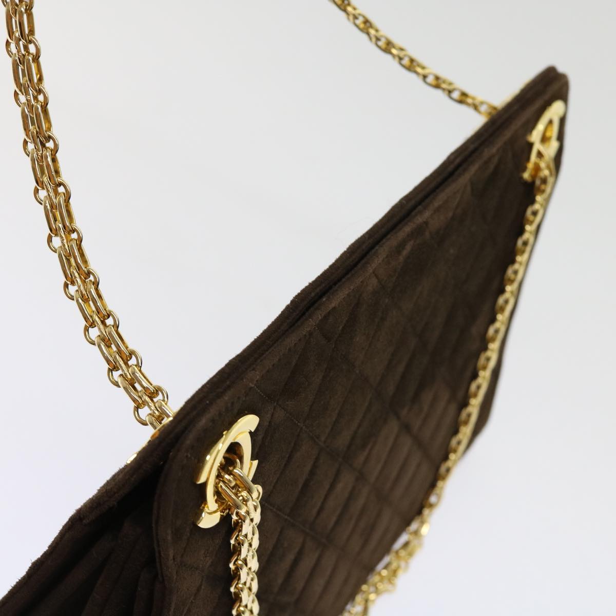 CHANEL Chain Shoulder Bag Suede Brown CC Auth bs11328