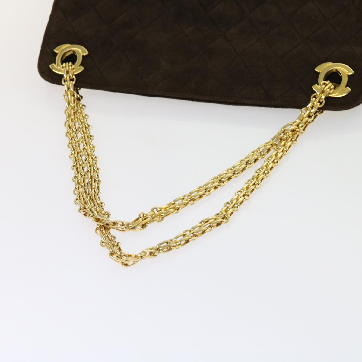 CHANEL Chain Shoulder Bag Suede Brown CC Auth bs11328