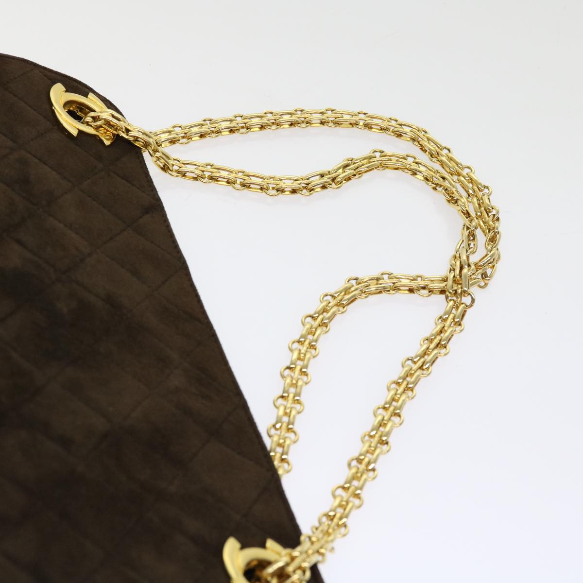 CHANEL Chain Shoulder Bag Suede Brown CC Auth bs11328