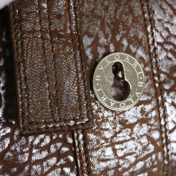 BVLGARI Hand Bag Leather Brown Auth bs11381