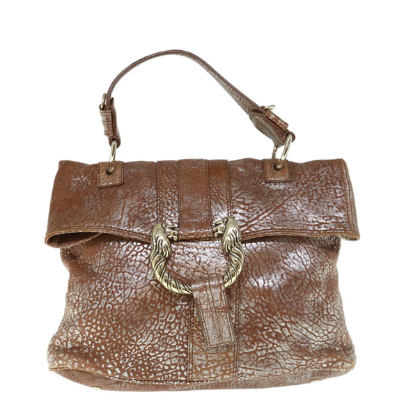 BVLGARI Hand Bag Leather Brown Auth bs11381