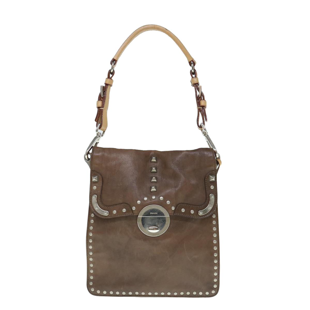 PRADA Shoulder Bag Leather Brown Auth bs11385