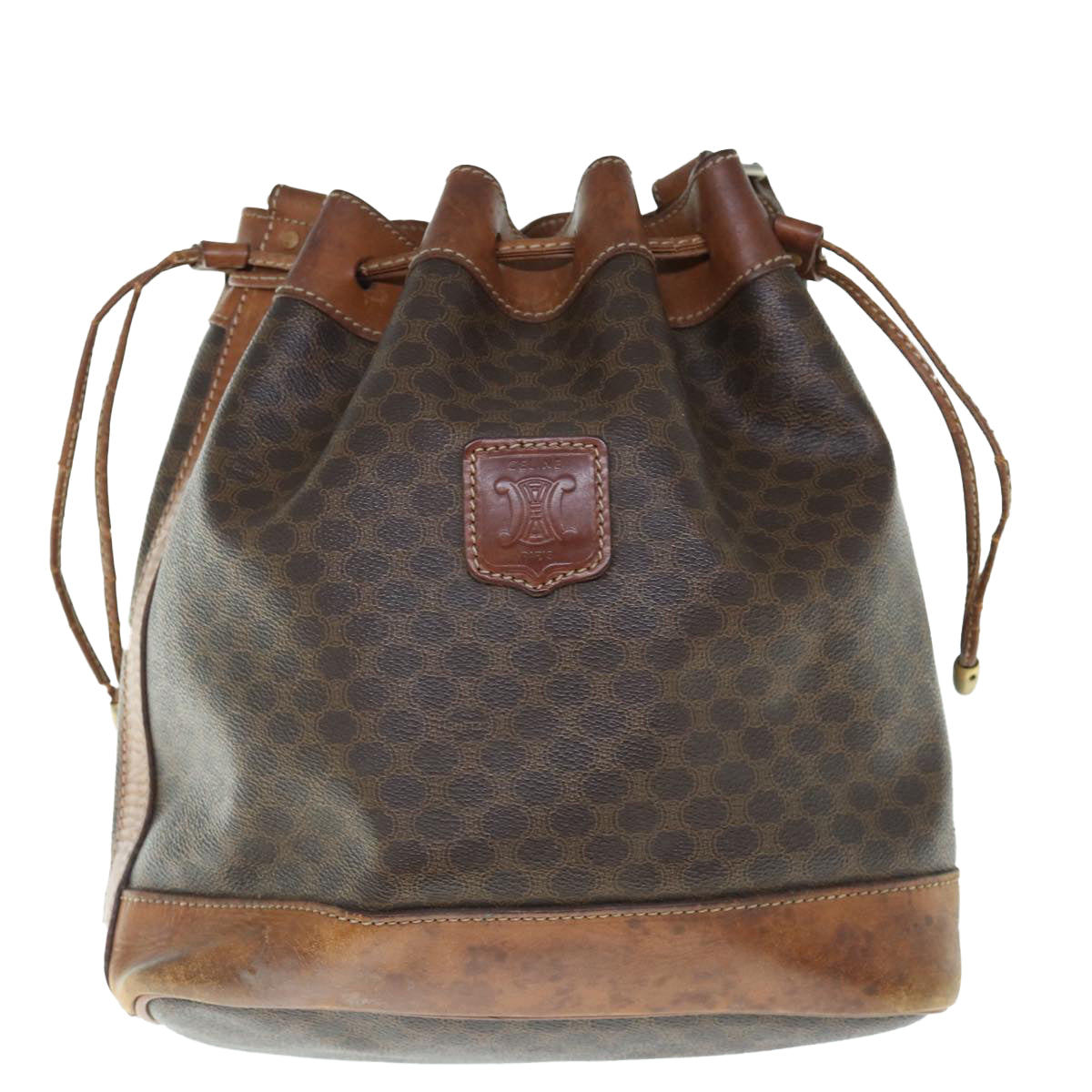 CELINE Macadam Canvas Shoulder Bag PVC Leather Brown Auth bs11386