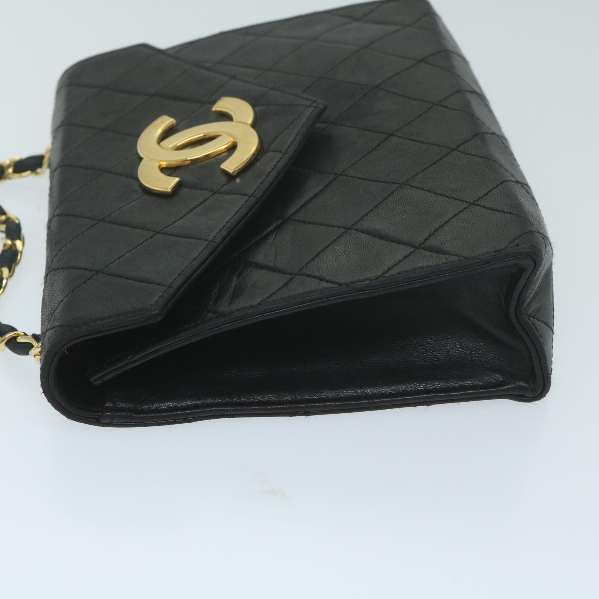 CHANEL Matelasse Chain Shoulder Bag Lamb Skin Black CC Auth bs11401