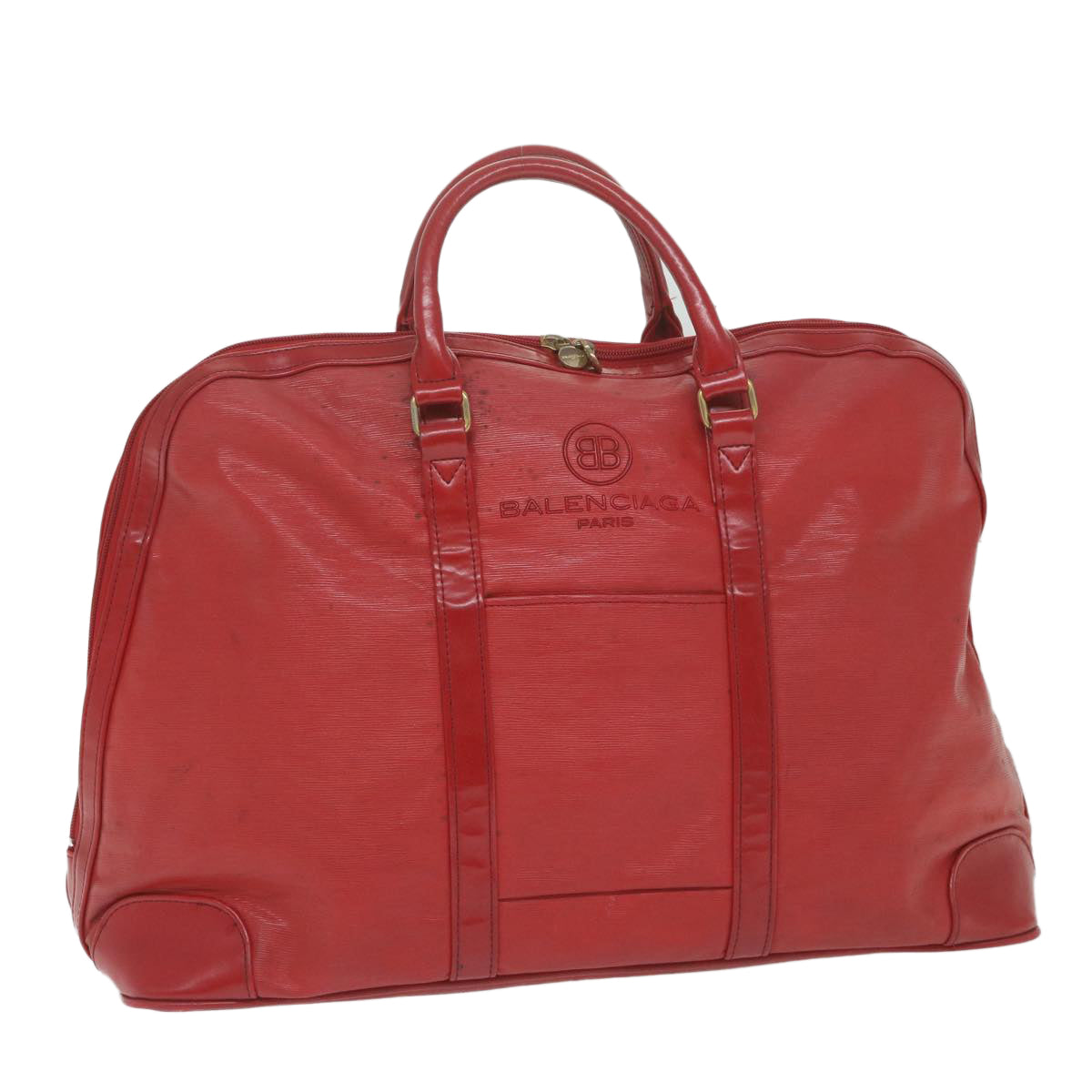 BALENCIAGA Boston Bag Patent leather Red Auth bs11406