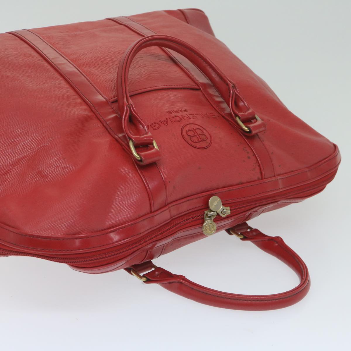 BALENCIAGA Boston Bag Patent leather Red Auth bs11406
