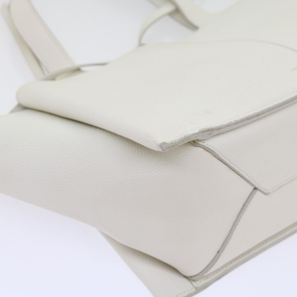 CELINE Shoulder Bag Leather White Auth bs11408