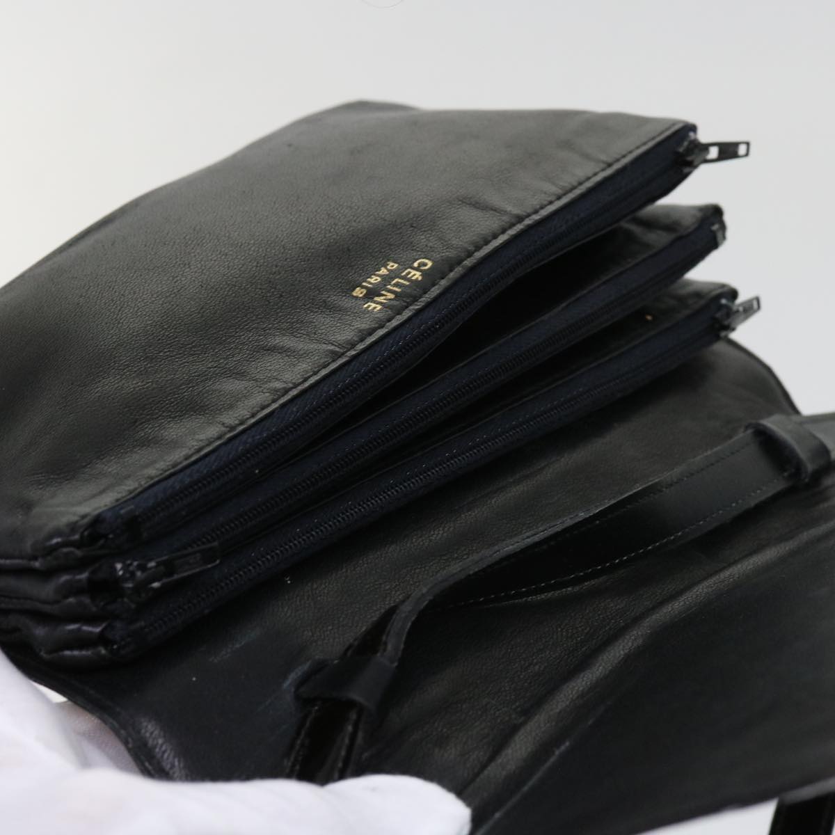 CELINE Shoulder Bag Patent leather Black Auth bs11429