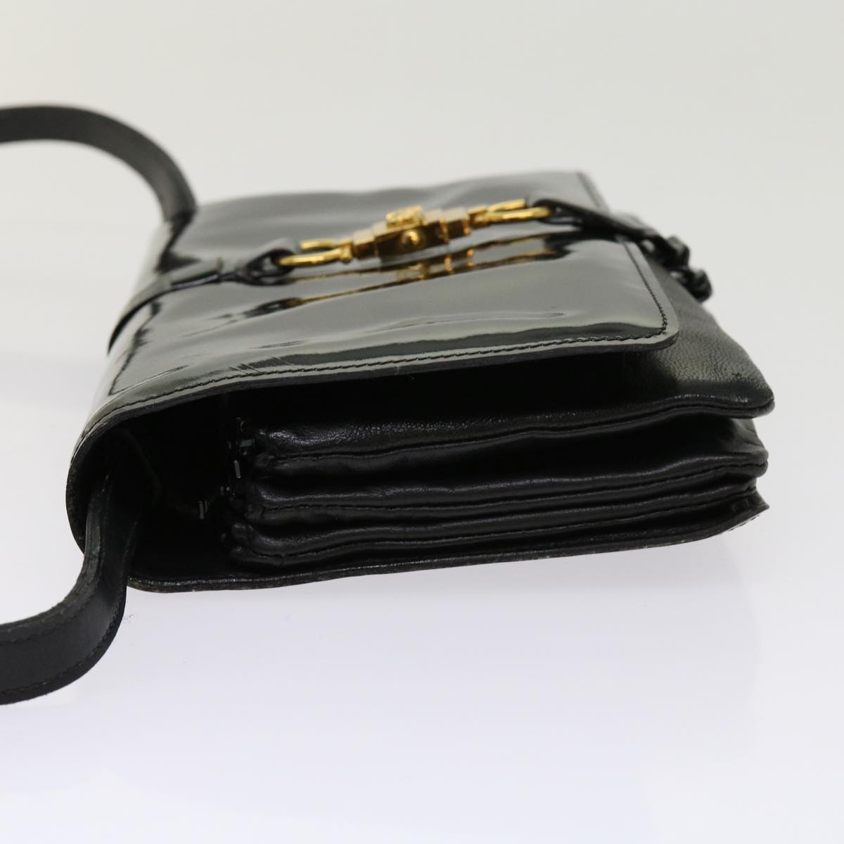 CELINE Shoulder Bag Patent leather Black Auth bs11429