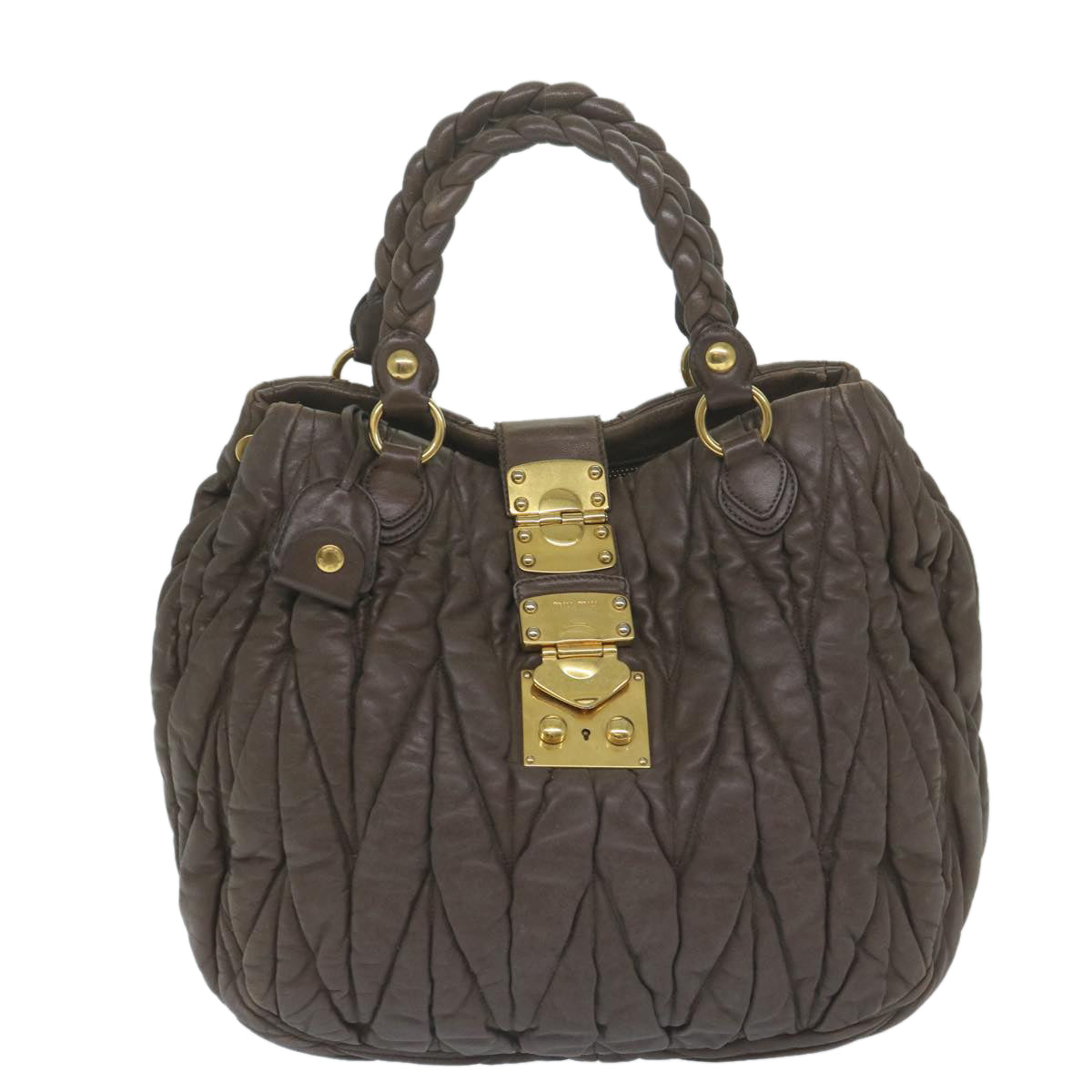 Miu Miu Materasse Hand Bag Leather Brown Auth bs11436