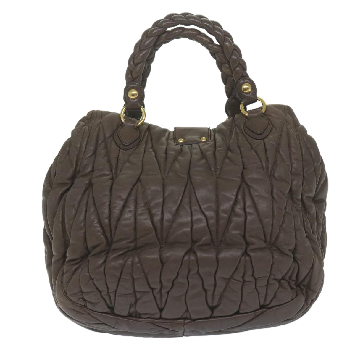 Miu Miu Materasse Hand Bag Leather Brown Auth bs11436