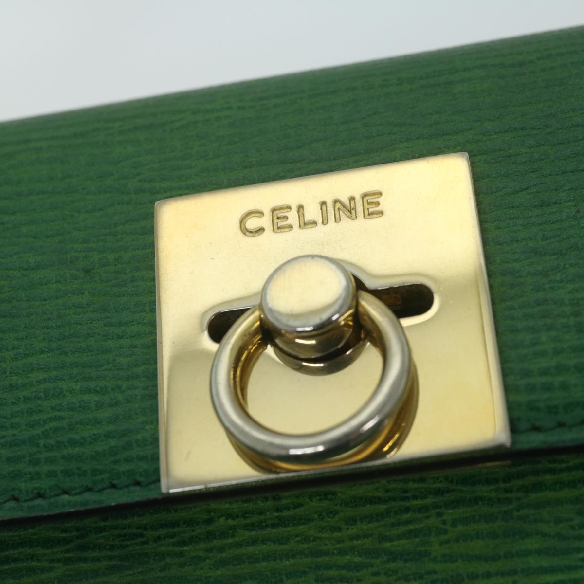 CELINE Hand Bag Leather Green Auth bs11459