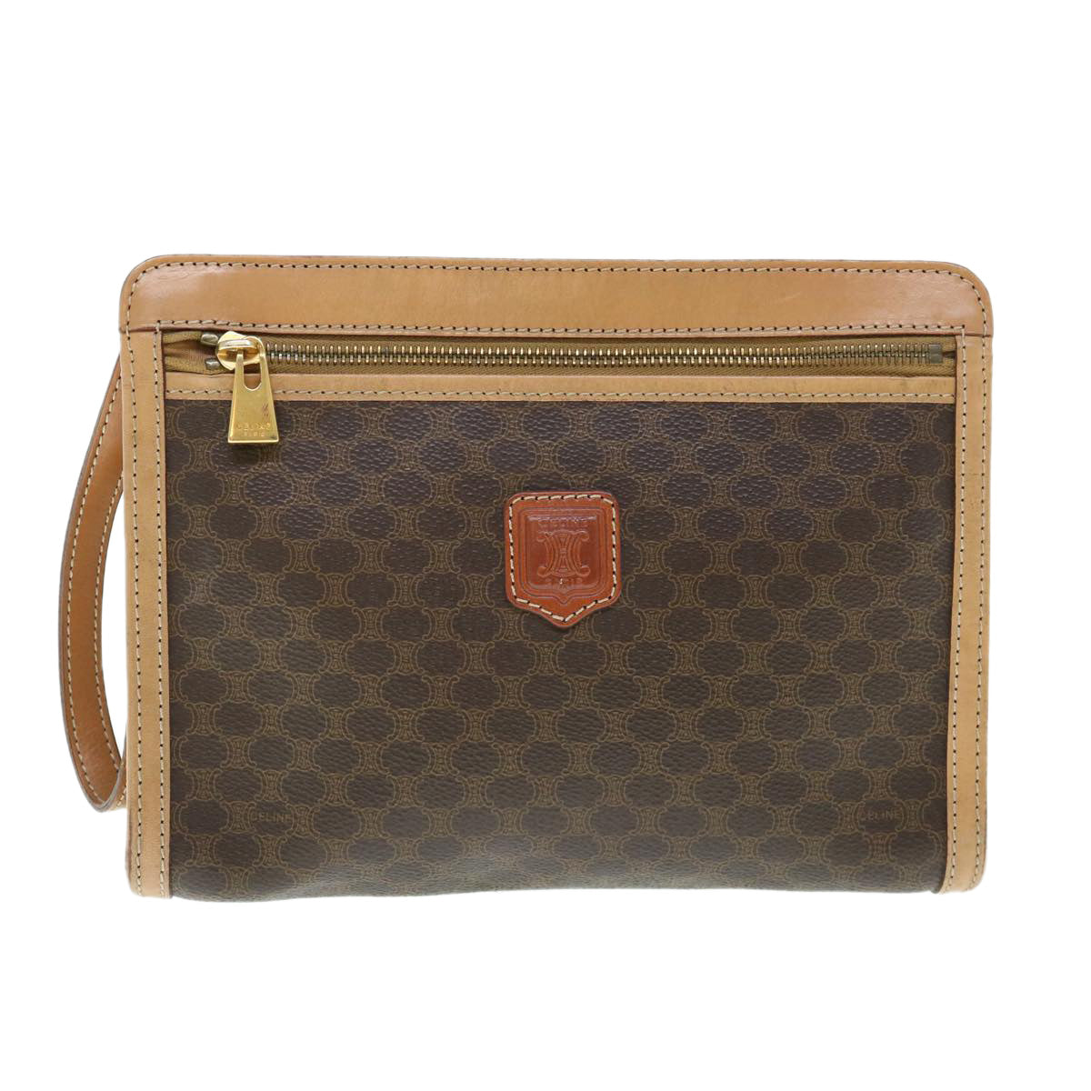 CELINE Macadam Canvas Clutch Bag PVC Leather Brown Auth bs11465