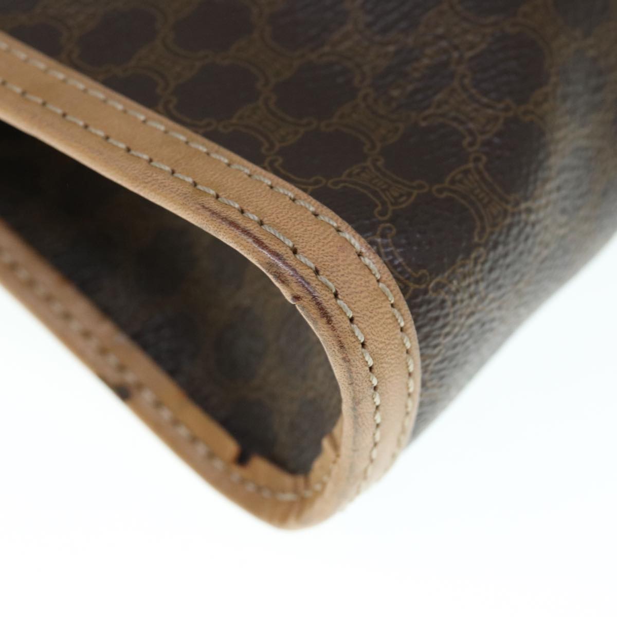 CELINE Macadam Canvas Clutch Bag PVC Leather Brown Auth bs11465