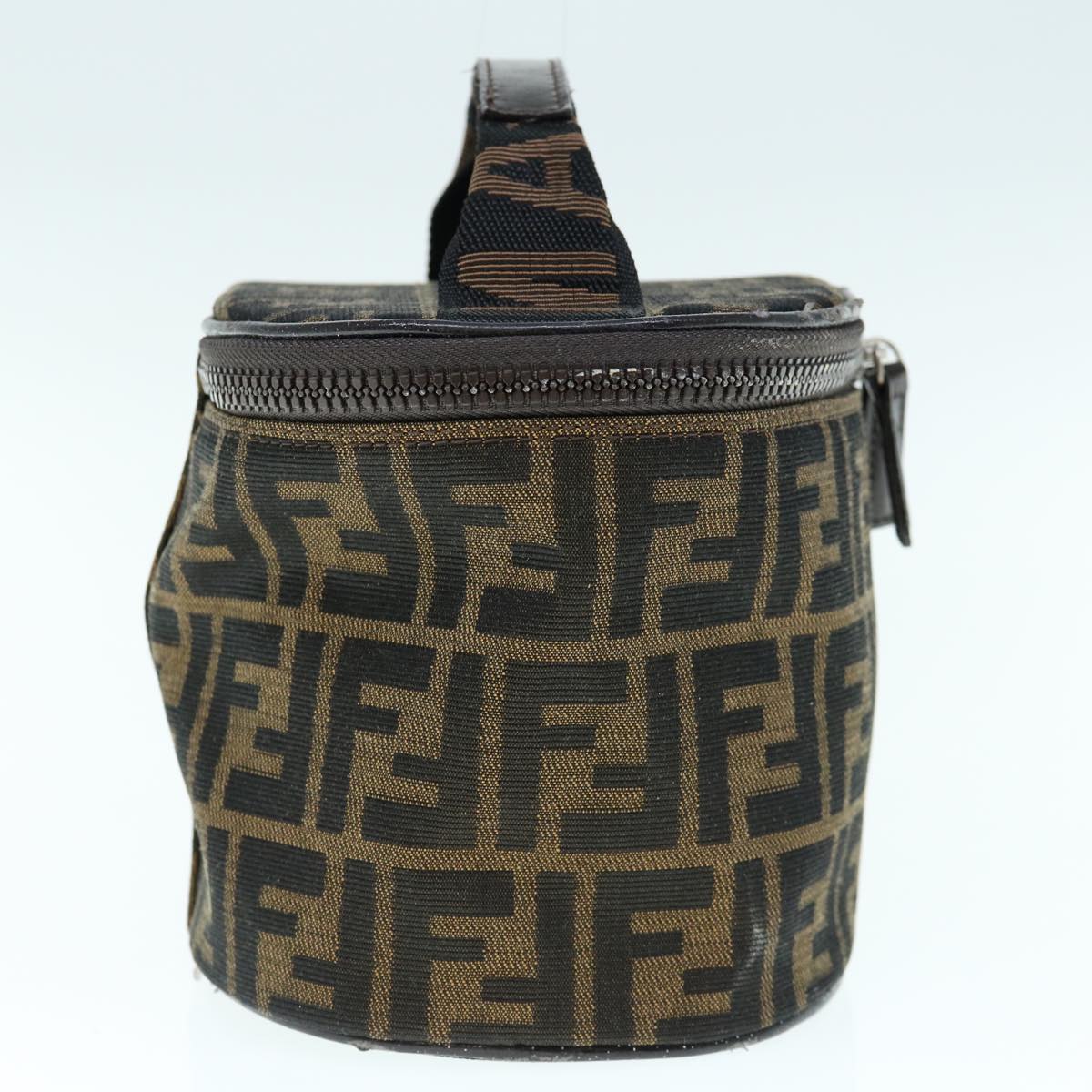 FENDI Zucca Canvas Vanity Pouch Brown Black Auth bs11466