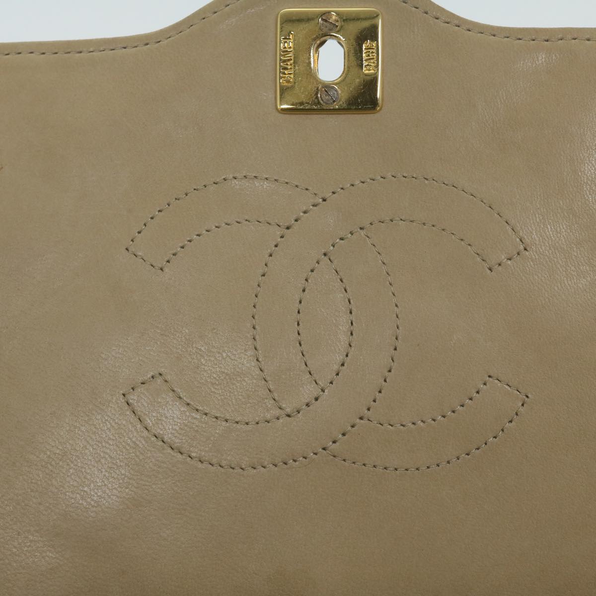 CHANEL Matelasse Chain Shoulder Bag Lamb Skin Beige CC Auth bs11471