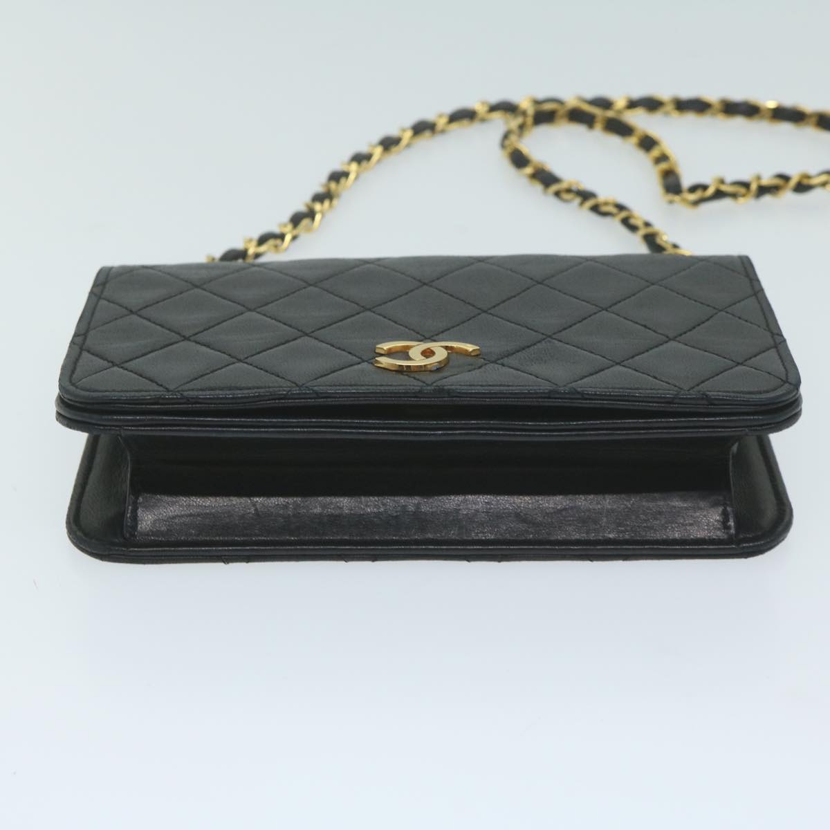 CHANEL Matelasse Chain Shoulder Bag Lamb Skin Black CC Auth bs11475