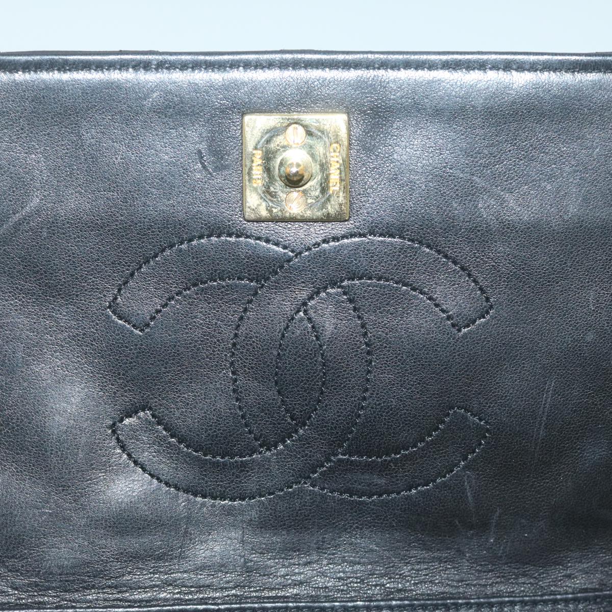 CHANEL Matelasse Chain Shoulder Bag Lamb Skin Black CC Auth bs11475